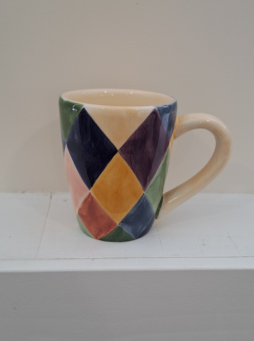 Y2K Carnival Handpainted Boho Cottagecore Harlequin Diamond Pattern Ceramic Mug.